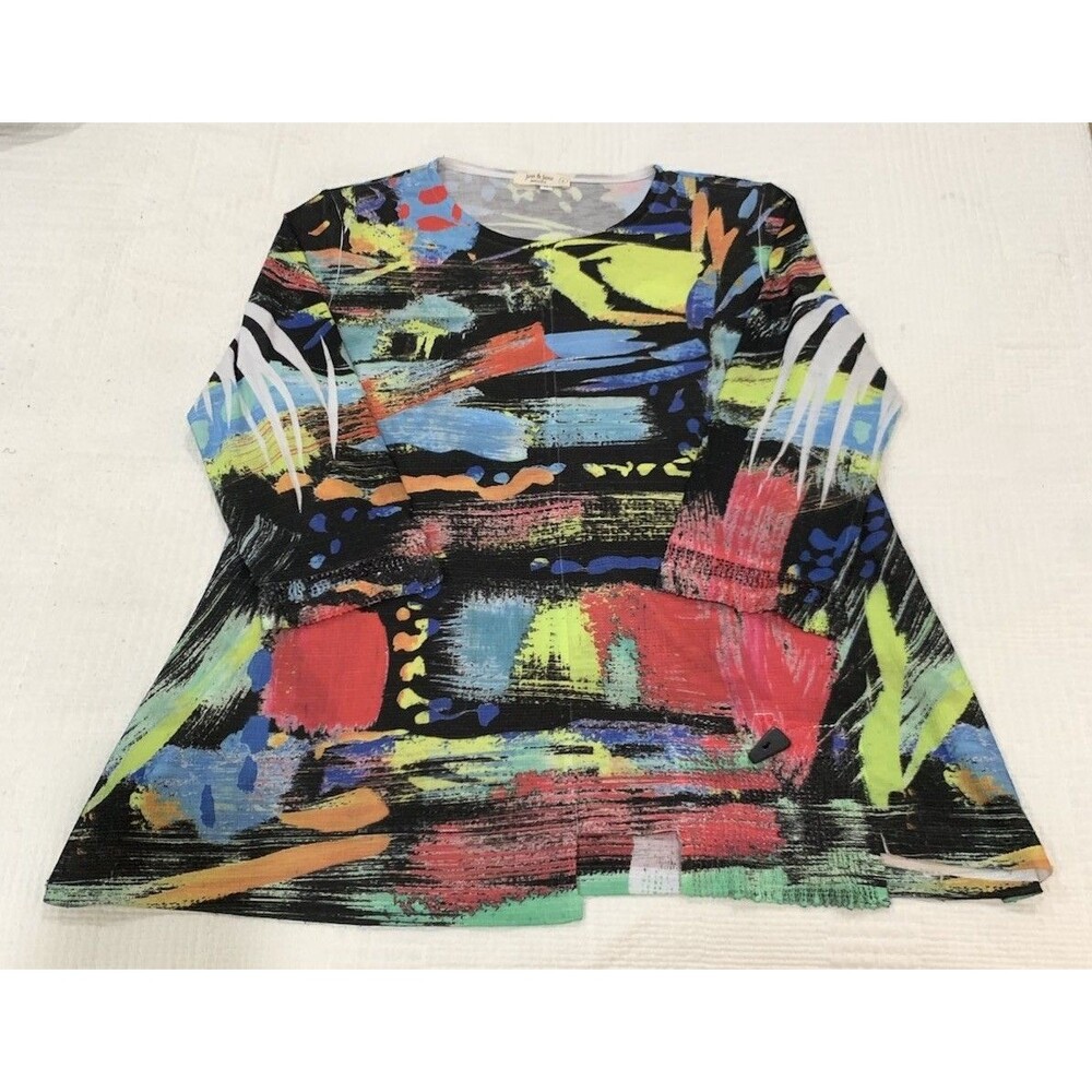 Jess & Jane Womens Shirt  3/4 Sleeve Round Neck Geometric Abstract Artsy Large
